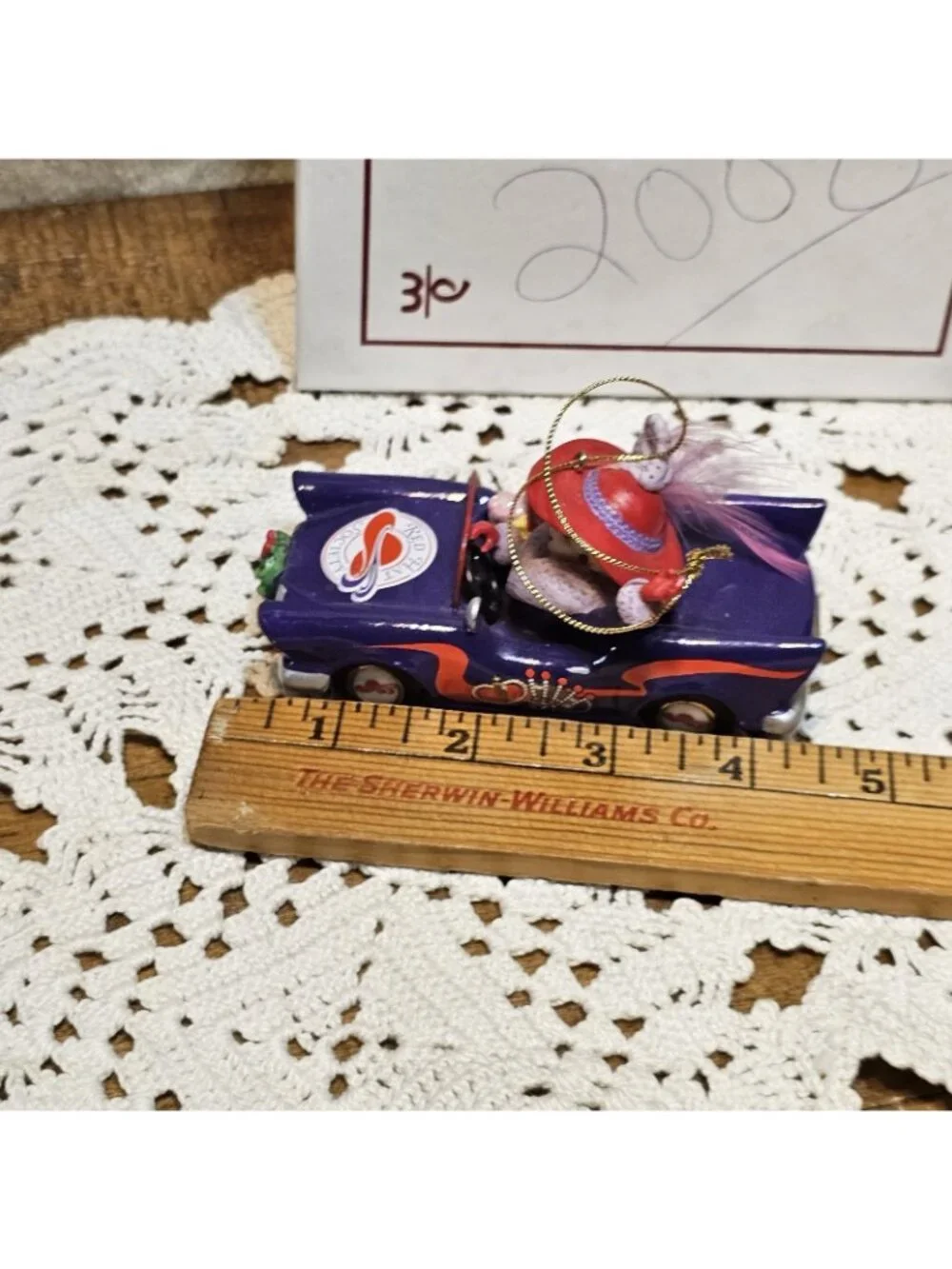 2008 Red Hat Society Christmas Ornament by Danbury Purple Convertible Car W/box